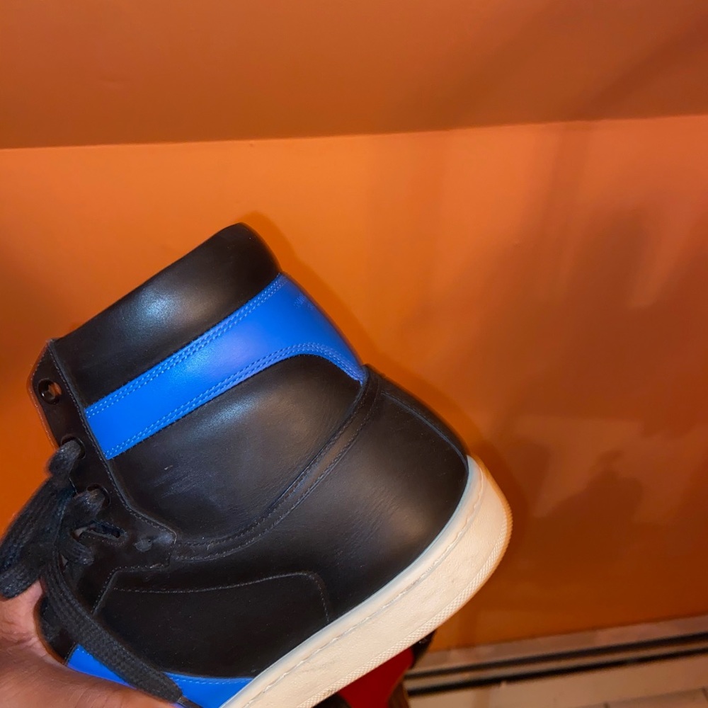 - Saint Laurent Leather High-Top Sneaker, Black/Blue - Picture 6 of 10